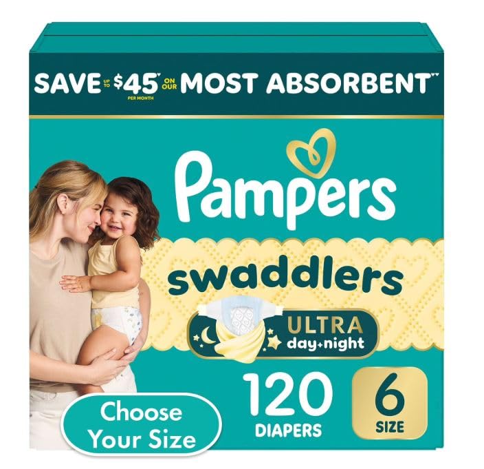 Image of Pampers Swaddlers Diapers, Size 6 (35+ Pounds), 112 Count
