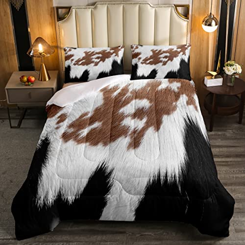 Loussiesd Cama acolchada con estampado de piel de vacuno para invierno, verano, colcha de cuero vacuno individual para niños y adultos, colcha de animales 3D, ultra suave