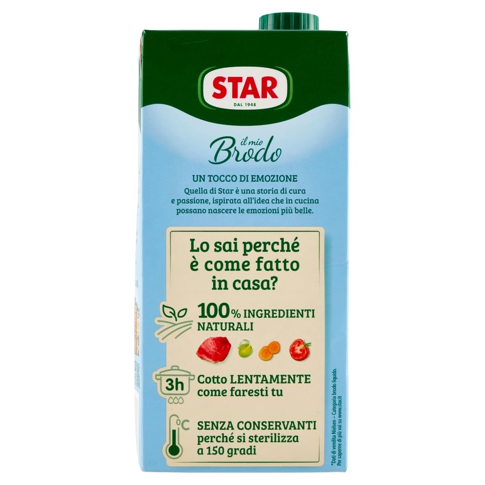 STAR Il Mio Brodo di Manzo - 30% sal, 12 x 1 l, caldo líquido preparado, 100% natural, sin conservantes, sin gluten + llavero Beni Culinari gratis