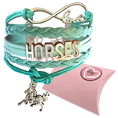 Horse Gift for Girls, Gift Wrapped Horse Bracelet, Horse Jewelry, Infinity Bracelet Horse Charm, Teen Girl Gifts for pony loving girls, Birthday gifts for girls, horse gifts (Blue, 6.5in Large)