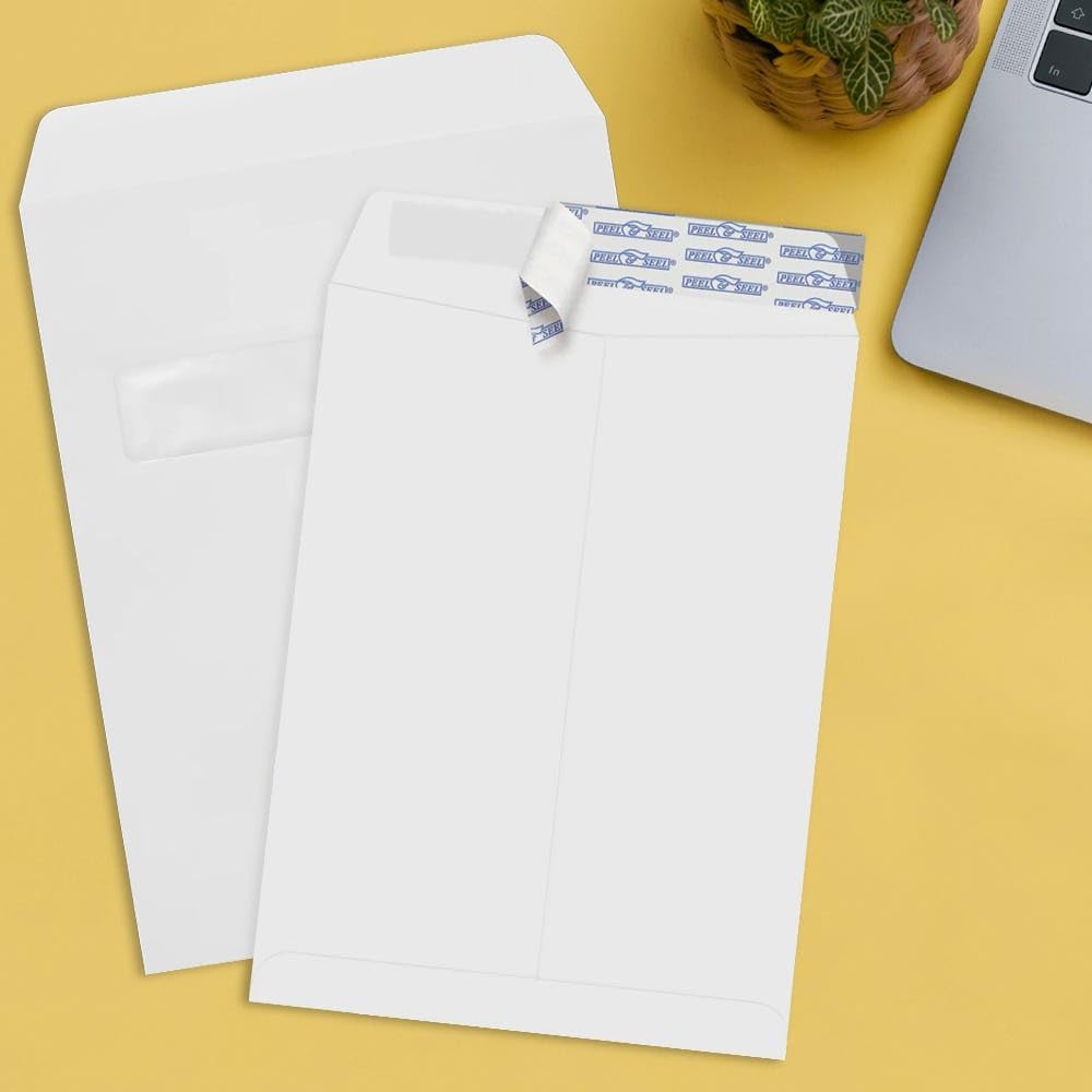 LUXPaper 9 x 12 Open End Window Envelopes | Peel & Press | White | 28lb. Text | 500 Qty