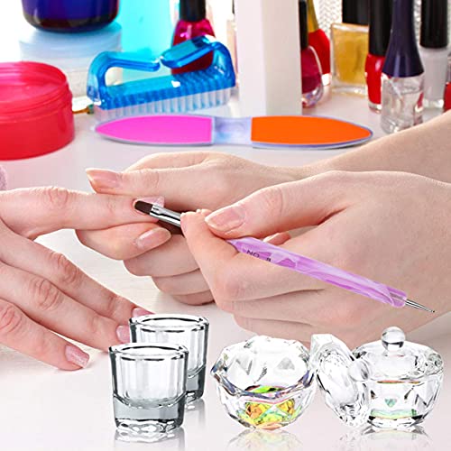 9Pcs Nail Art Brushes Dappen Dish Set for Monomer Acrylic Nail Liquid Powder: 2 Dappen Dish for Acrylic Nails with Lid & 2 Glass Nail Cup Crystal Monomer Dish & 5 Acrylic Nail Brush - Thumbnail 2