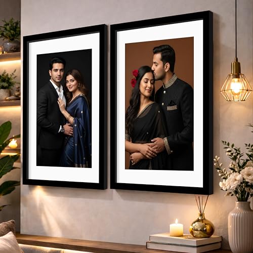 Image of Art Street Synthetic Document Large Size Wall Photo Frame, Set of 2 Big Frames For Wall Artwork, Certificates, Picture & Photographs Home Decor (18x24 Inch, Matted To: 12x18 Inch, Black)