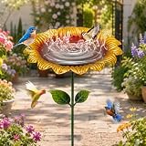 Forbabe Abreuvoir à oiseaux debout pour le jardin, abreuvoir à oiseaux sauvages, abreuvoir d'eau avec 2 piquets, distributeur de nourriture pour oiseaux, abreuvoir à oiseaux amovible