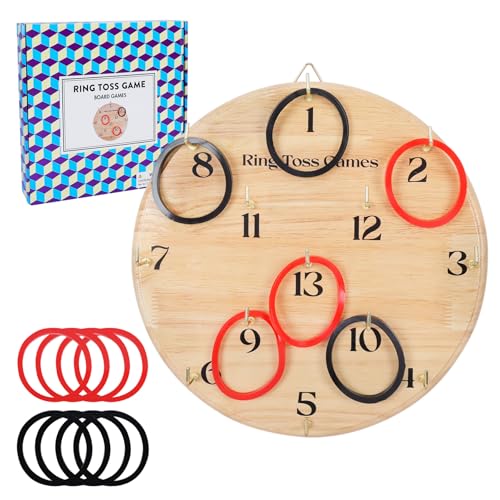 Offelec Wooden Ring Toss Game for Adults - Wall Hanging or Indoor/Outdoor Lawn Game, Fun for Family, Home, Party, Office, Camping & Backyard, Beach Games