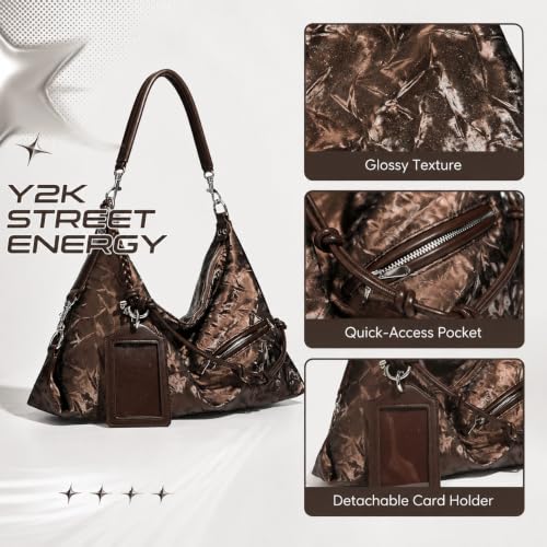 Image of Shoulder Purse for Women, Leather Women's Handbag Y2k Aesthetic Coquette Shoulder Bag Hobo Punk Trendy Ladies Purse