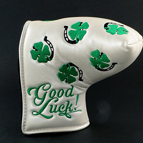 19Th Hole Custom Shop Clover And Horseshoe Headcover For Blade And Midsize Mallet Putter, White, Golf Head Cover #TOP2