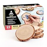 ARTEZA Natural Wood Slices, 3.5-4 Inch Diameter, Set of 25, Brown Round Pine Wood Discs with Bark for Crafts, Christmas Ornaments, Centerpieces