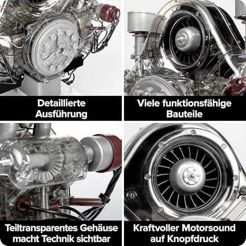 FRANZIS 67550 - Porsche Carrera Racing Engine - a true-to-life model kit of 1:3 scale of the 4-cylinder boxer engine type 547, original motorsound and a handbook with 112 pages