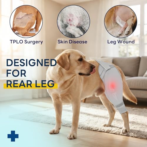 Image of Dog Rear Leg Sleeve to Stop Licking, Upgraded Hind Leg Cover to Stop Slipping, for TPLO Surgery, Skin Conditions, Wounds, Breathable Soft Fabric, Dog Cone Alternative, Left, XL, Grey