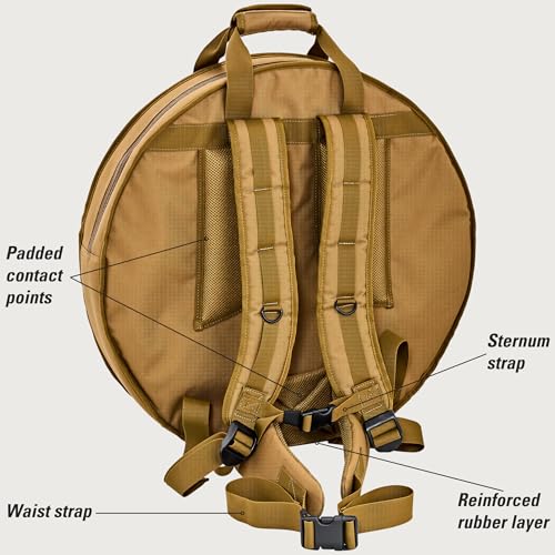 22" Cymbal Backpack Bag with 15" Hihat Compartment — Coyote Brown, Padded Shoulder and Waist Straps