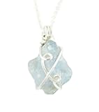 Woot & Hammy Silver Wire Wrapped Raw Blue Celestite Crystal Pendant Necklace, Swirl Design, Comes With 20
