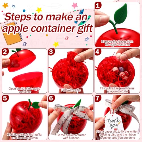 Briwooody 12 Sets Plastic Apple Container for Teacher, Large Apple Shaped Candy Jars with Greeting Cards Boxes Gifts, Welcome Party Box Treat Bulk Essentials (Thank You,Red) by Briwooody - Used condition - Image 4