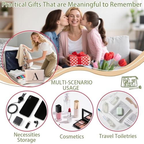 Letter A-Z Initial Personalized Makeup Bags, Birthday Gifts for Women, Monogrammed Gifts for Women Mom Sister Best Friend Bride Bridesmaid, Mothers Day, Christmas, Small Travel Cosmetic Bag (A)3