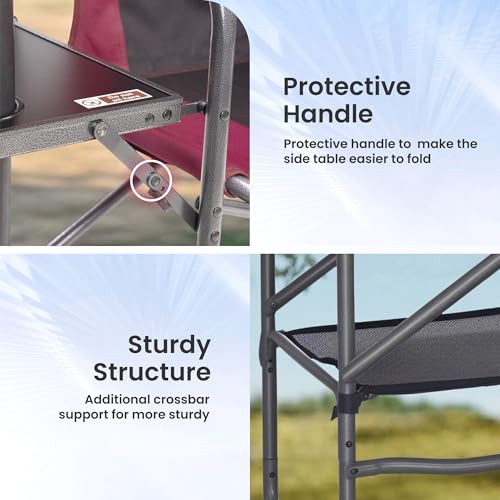 30 Inch Extra Tall Folding Directors Chair, Bar Height Makeup Artist Chair for Adults, with Side Table and Storage Pocket, Heavy Duty Alloy Steel Frame Supports 400 lbs Max for Camping and Salon, Red by CROS - Image 2