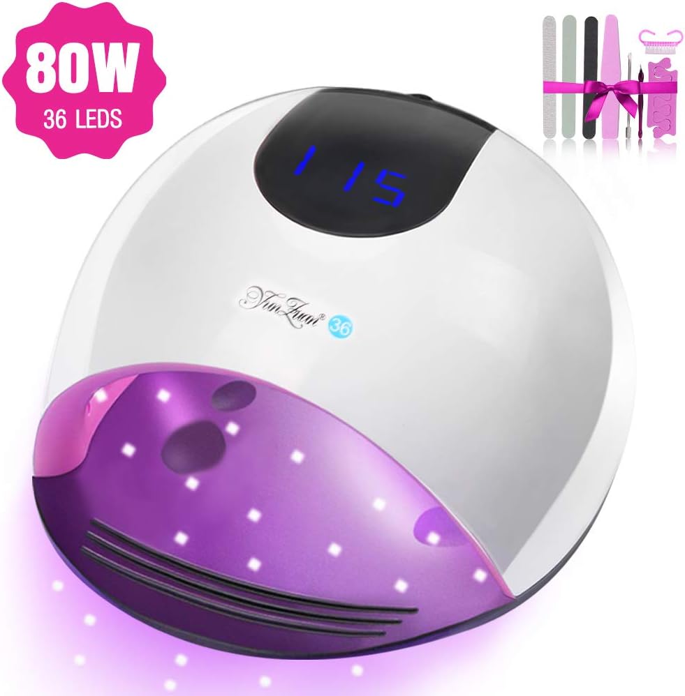 Gel UV LED Nail Lamp,80W Led UV Lamp for Gel Polish Fast Curing Nail Dryer Setting Auto Sensor 36 pcs Dual Light Source LED Beads Gel Nail Polish UV Light With 4 Timers Professional Nail Art Tools