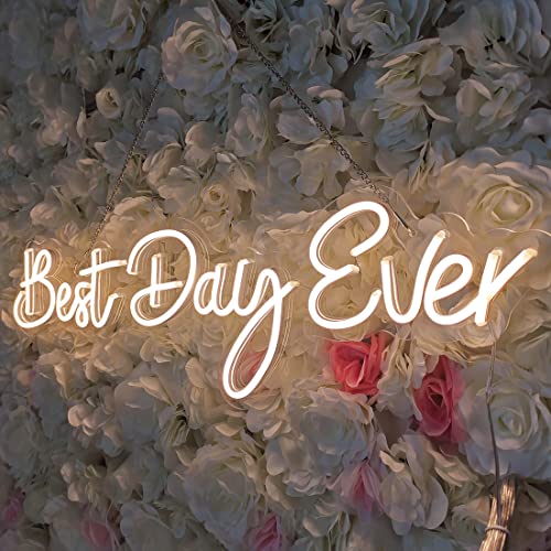 Sylhome Large Led Neon Light Signs 12V Best Day Ever 26"X7.9" Wedding Ceremony Party Birthday Art Wall Backdrop Sign Decor, For Bedroom Home Bar Pub Neon Gifts Night Light Warm White #TOP4