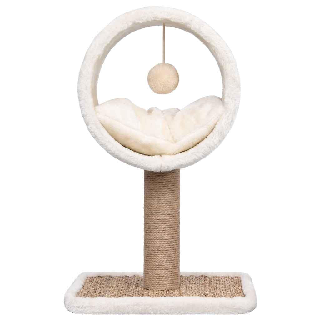 Katzen-Kratzbaum mit Tunnel und Spielzeug 56 cm Seegras Beige Kratzmöbel Kletterbaum für Wohnung Ecke zum Kratzen und Ruhen