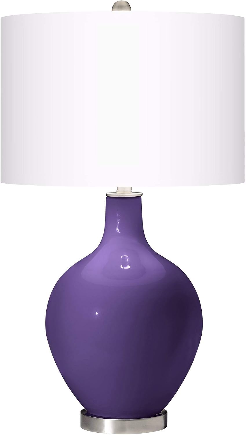 Color + Plus Modern Table Lamp 28.5" Tall Izmir Purple Glass OVO White Linen Drum Shade for Living Room Family Bedroom Bedside Nightstand