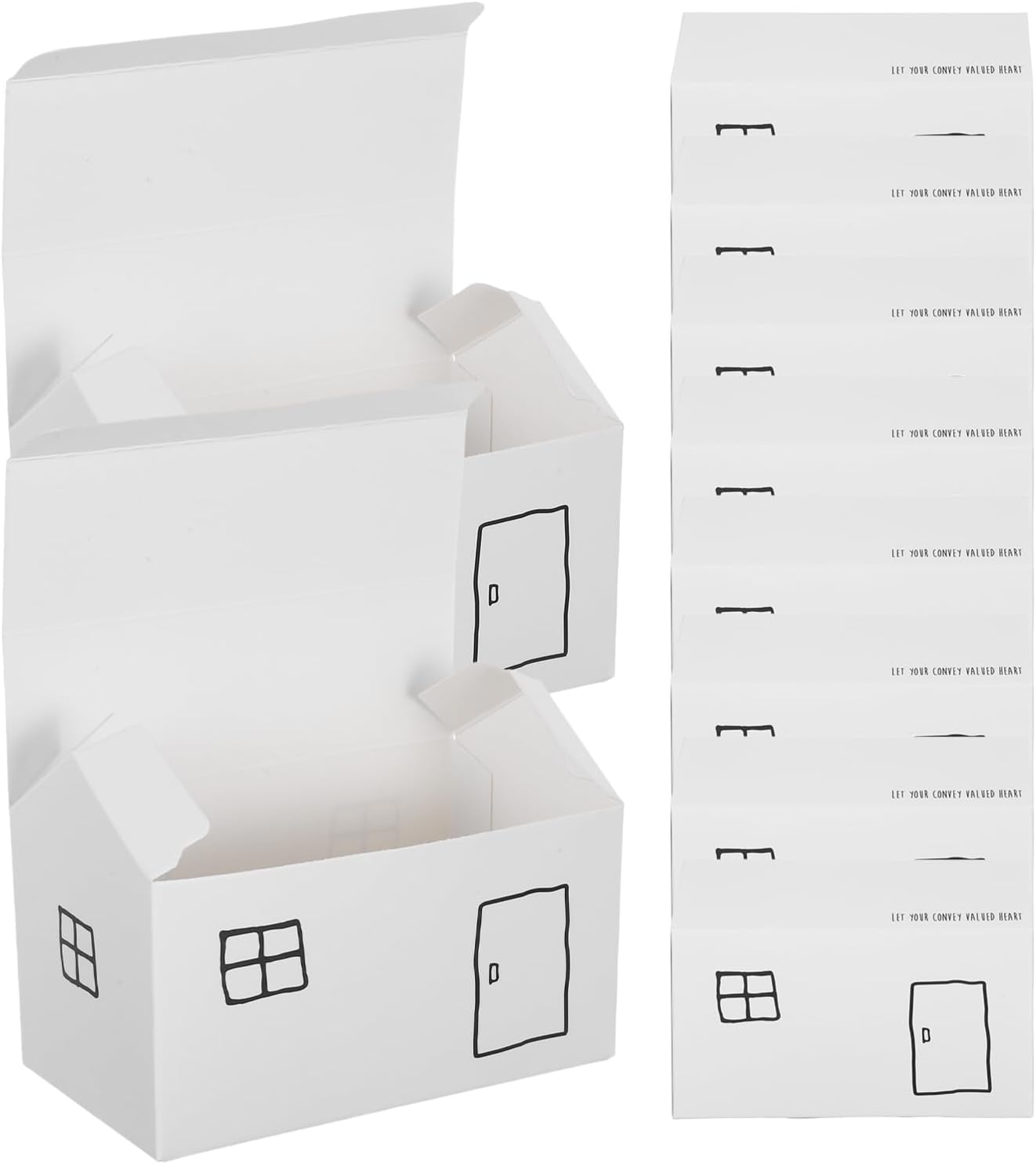 Mipcase 50pcs House Shaped Party Favor Treat Boxes Small Candy Containers White Foldable Packaging for Wedding Shower Holiday Baking and Birthday Events