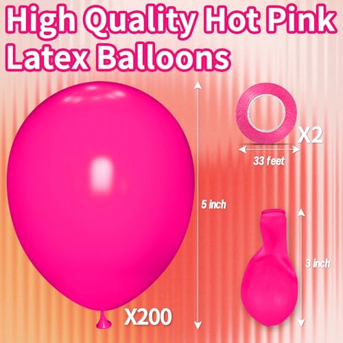 Image of 200pcs Hot Pink Balloons 5 Inch, Small Mini Latex Balloons for Party Birthday Baby Shower Anniversary Festival Arch Garland Decoration