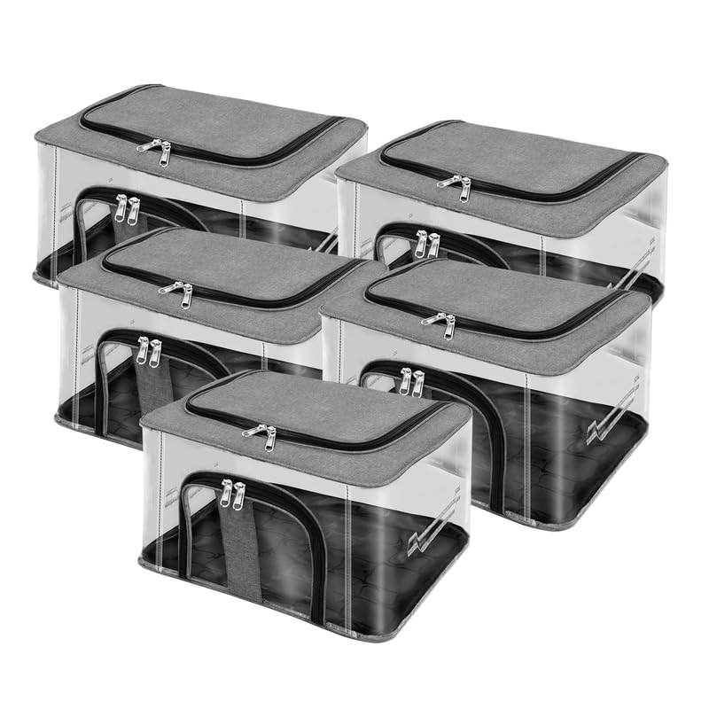 Image of Shibui Storage Bags With Cover And Double Zipper Closure For Clothing Protector Wardrobe Organiser.Grey(pack of 5)