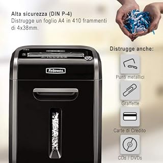 Fellowes distruggi documenti a frammento 79Ci, 16 fogli, per piccolo ufficio, da 1 a 3 utenti, cestino da 23 litri, distruggidocumenti con tecnologia Safesense e anti inceppamento, nero