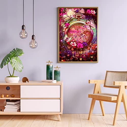 DAERLE Pocket Watch Diamond Painting, 5D Diamond Art DIY Children's Day Gifts, Butterfly Diamond Painting Kits for Adults, Diamond Art Kits Suitable for Parent-Child Activities Home Wall Decor 12x16in
