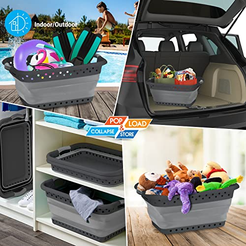 Pop & Load Collapse & Store 1 Large 25" Slim Collapsible Plastic Laundry Basket, Space Saving Portable Pop Up Storage & Organization Basket, 3" High When Folded, Dual Comfort Grip Handles, Black #TOP4