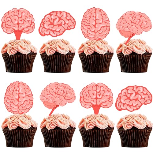 48pcs Brain Theme Cupcake Toppers Neurologist Graduation Party Cake Decorations for Brain Birthday Party Neurology Doctor Retirement Party Supplies