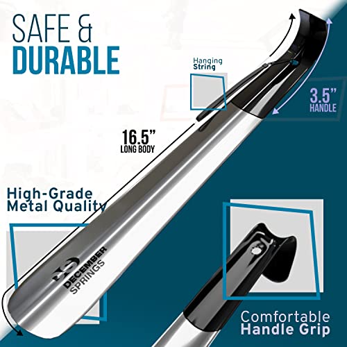 December Springs Metal Shoe Horn Long Handle For Seniors, 2 Pack, Small & Long Shoe Horns For Boots And Cowboy Boots (Long Handle 2 Pack) #TOP1