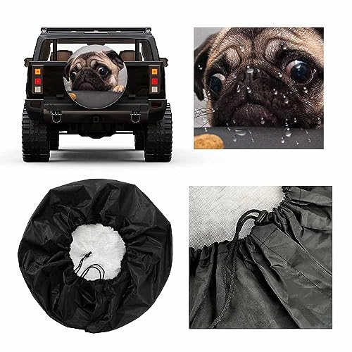Image of Pug Dog Spare Tire Cover Cute Sad Puppy Looks at a Cookie Funny Pet Face Eyes Weatherproof Universal Wheel Protectors Camper Tire Covers for Trailer Rv Travel(17 inch)