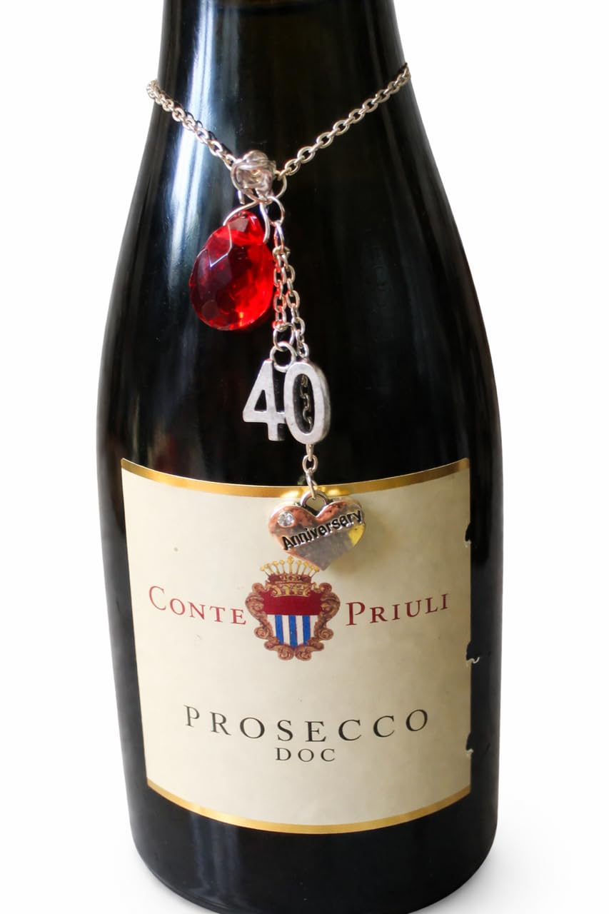 40th RUBY WEDDING ANNIVERSARY BOTTLE CHARM/DRINK LABEL WINE CHAMPAGNE LIQUOR GIFT IDEA