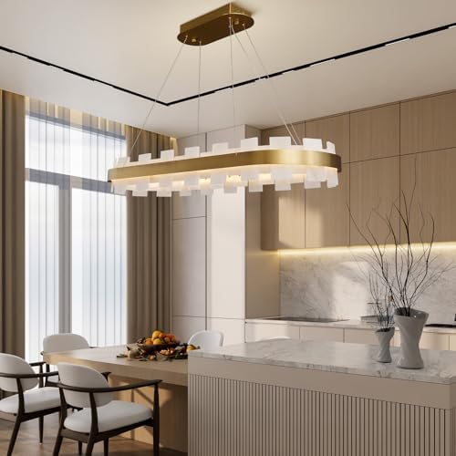 Rectangle Linear Alabaster Chandelier, 37.4 Inch Modern Adjustabl...