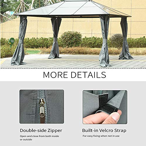 Outsunny 10' X 12' Universal Gazebo Sidewall Set With 4 Panels, Hooks/C-Rings Included For Pergolas & Cabanas, Grey #TOP4
