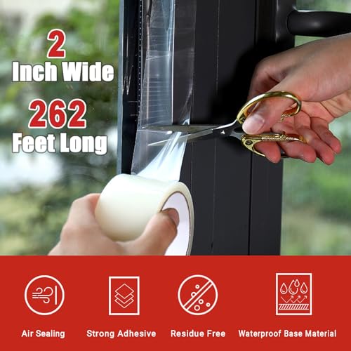Transparent Window Weather Stripping Tape, 2Inch x 262FT, Window Cold Insulation Tape, No Mess Winter AC Window Seal Kit, No Cold Drafts - Dstorelhp
