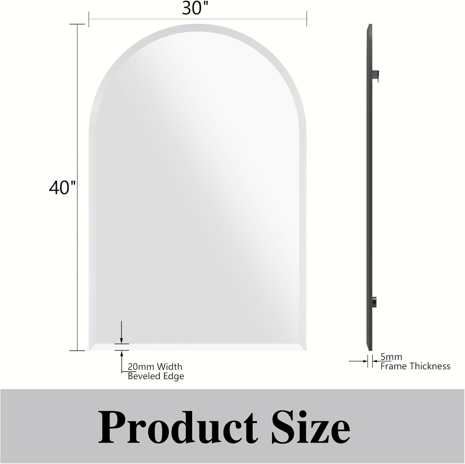 Frameless Arch Mirror, 40"x30" Bathroom Vanity Arched Mirrors with Beveled Edge, Decorative Arch Wall Mirrors for Bedroom, Entryway, Living Room
