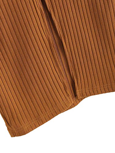 Shein Women's Basic Plain Stretchy Ribbed Knit Split Full Length Skirt Camel ,Medium #TOP3