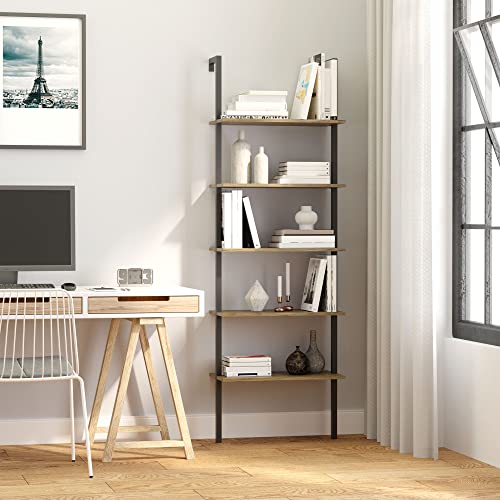 HOMCOM Industrial Style 5-Shelf Wooden and Metal Bookcase #TOP23