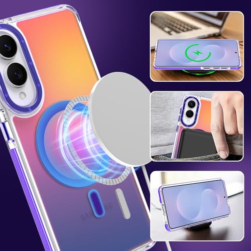 Image of Magnetic Case for Samsung Galaxy S25 Edge [Compatible with Magsafe] [Cute Fashion Fluorescent Design] [1 Screen Protector] Slim Translucent Matte Case for Galaxy S25 Edge 6.7 inch, Purple