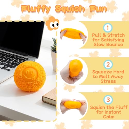 Smile Face Fuzz Stress Ball - Soft Squishy Fidget Toy for Anxiety Relief, Squish Sensory Fidget Toy, Soft Squishy Ball for Kids Adults ADHD Autism - Image 6