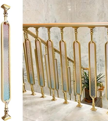 Gold Metal Baluster with Tempered Glass for Staircase - Decorative Banister Column for Home, Villa & Hallway - Stylish Stair Rail Replacement for Modern Interiors