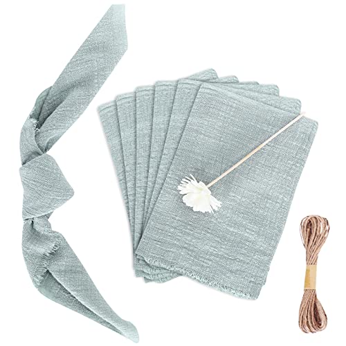 Whaline 6Pcs Dinner Cloth Napkins 16.5 X 16.5 Inch Light Green Cotton Cloth Napkins With Jute Rope Handmade Reusable Napkins Washable Gauze Napkins For Dinner Wedding Baby Shower Party Supplies #TOP1