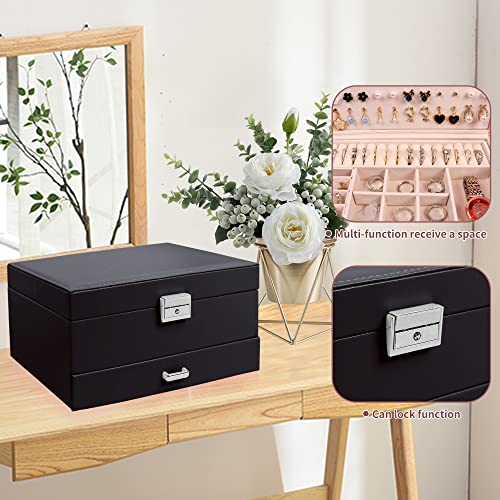 Addong Stud Earring Jewelry Organizer Box Women 108 Earrings Holder For Girls, Large 5-Layer Pu Leather Earring Storage Case For Jewelry Studs Earring Necklace Rings Bracelet Display With Lock, Black #TOP6