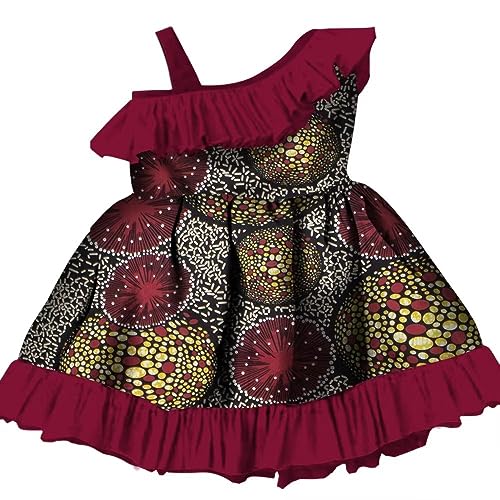 XIAOHUAGUA Children Africa Clothing Dashiki Little Girls Dresses Ethnic Style Sloping Shoulder Ruffles Summer Dress