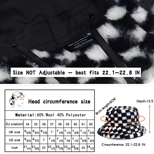 Campsis Winter Faux Bucket Hat Black Checkerboard Wool Fluffy Plush Bucket Hat Thick Fuzzy Fisherman Hat Skiing Cycling Camping Hiking For Women And Girls #TOP4