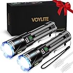 Voylite Torches Led Super Bright Rechargeable 2 Pack, 1000000 Lumen Powerful Torch, Long Lasting Bright Torch, LCD Power Display, 1500m Range, IPX7 Water, 3 Modes and Zoom with Belt Clip for Outdoor
