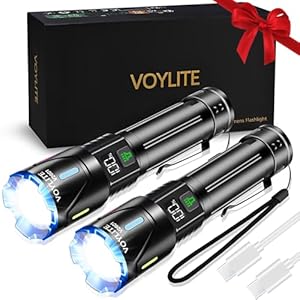 Voylite Taschenlampe LED Aufladbar 2-Stück, 1000000 Lumen Extrem Hell, Bis zu 1500m Reichweite, 3 Leuchtmodi & Zoombar, IPX7 Wasserdicht, Taktische LED Taschenlampe für Camping/Outdoor/Wandern