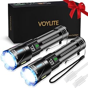 Flashlights High Lumens Rechargeable 2 Pack Super Bright 100000 LM | LED Flashlight with LCD Power Display, 3 Modes, Zoomable, IP67 Waterproof for Camping, Walking Dog, Adventure & Home Use