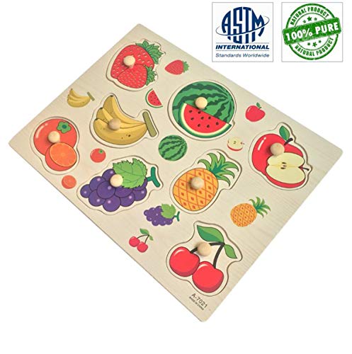 Home Learning Preschool Early Educational Development Colorful Fruit And Vegetables Wooden Peg Puzzle Jigsaw Bundle Shape Toys And Games For Age 3-7 Years Old Child Children Boys Girls #TOP2